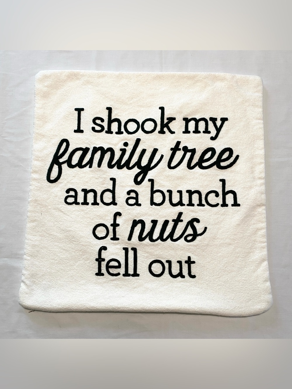 Indigo 100% Cotton Family Tree Quote Pillow Cover Cream Black Embroidered Fall